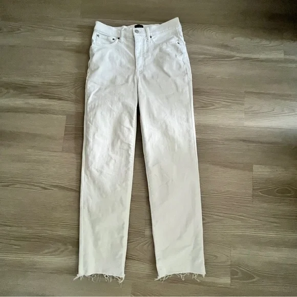 White High-Waisted White Jeans J. Crew Stovepipe Raw Hem - Picture 2 of 3